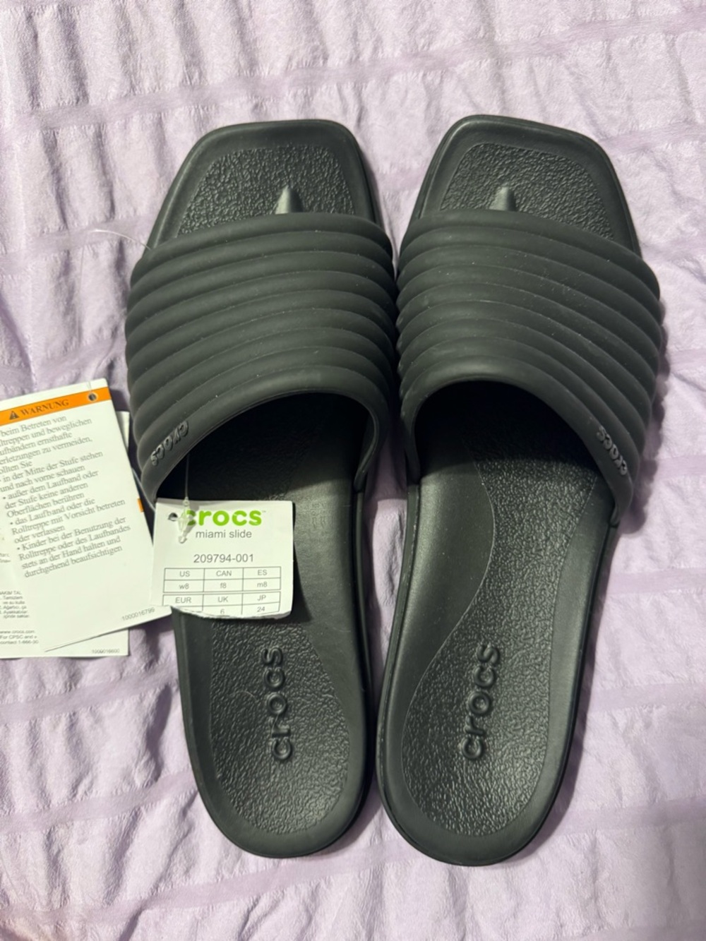 CROCS Miami Slide - Solid Black Ribbed Strap Sandals
